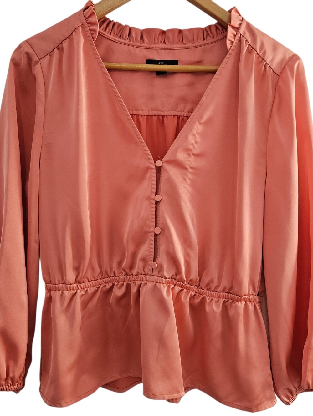J.Crew Silky Coral V-Neck Peplum Blouse